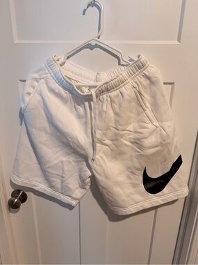 Nike White Men's Athletic Shorts with Black Swoosh
